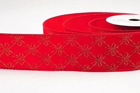 Red Glitter Tied Bow Pattern Wired Ribbon_KW0463GC-7-7